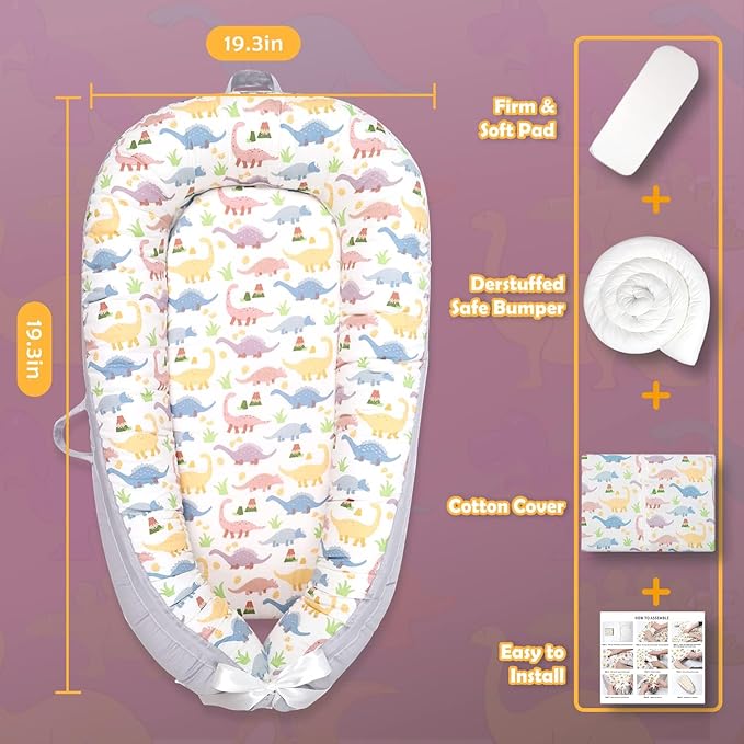 Baby Lounger | Organic Cotton Infant Lounger | Reversible, Adjustable & Portable Floor Lounger | Soft, Breathable, Washable Cover-CubbioJoy