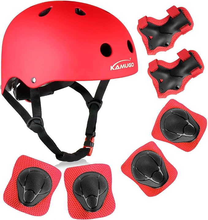 KAMUGO Kids Bike Helmet, Toddler Helmet for Ages 2-8 Boys Girls with Sports Protective Gear Set Knee Elbow Wrist Pads for Skateboard Cycling Scooter Rollerblading-CubbioJoy