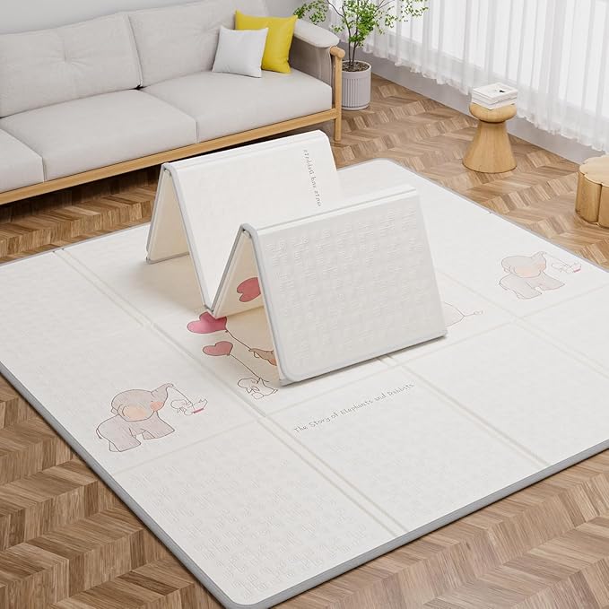 79x71 Baby Play Mat Foldable, Extra Large Foam Play Mat Tummy Time and Crawling Mat, Waterproof & Anti-Slip Reversible Portable Baby Floor Mat for Infant, Toddler-CubbioJoy
