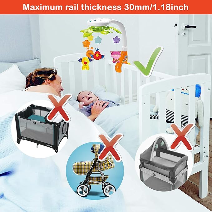 KiddoLab Baby Crib Mobile with Relaxing Music. Includes Ceiling Light Projector with Stars, Animals. Musical Crib Mobile with Timer. Nursery Toys for Babies Ages 0 & Older-CubbioJoy