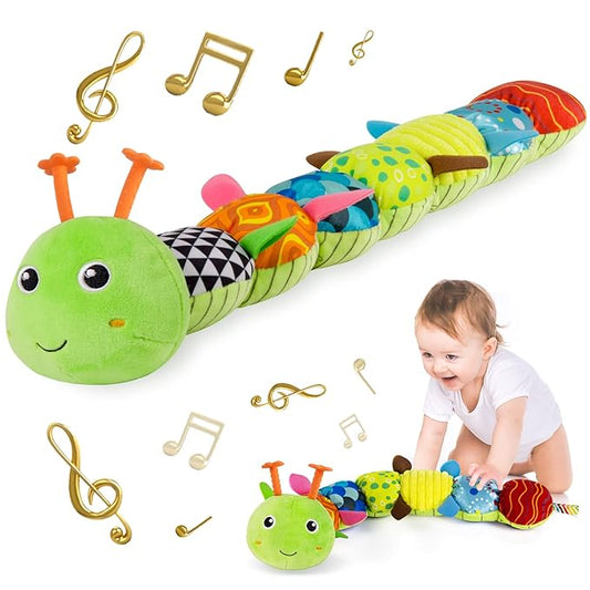 Sumobaby Infant Baby Musical Stuffed Animal Activity Soft Toys with Multi-Sensory Crinkle, Rattle and Textures, for Tummy Time Newborn 0-3-6-12 Months Boys, Girls, Caterpillar-CubbioJoy