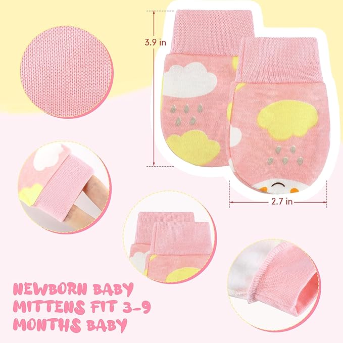 6 Pairs Newborn Baby Mittens No Scratch Gloves Infant Toddler Anti Scratch Essentials Unisex Cotton for 3-9 Months Girls Boys(Pink Series, Cute)-CubbioJoy