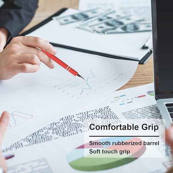 Ballpoint Pen with Stylus Tip, Soft Touch Click Metal Pen, 1.0mm Medium Point, Black Ink, 12 Count(Red)-CubbioJoy