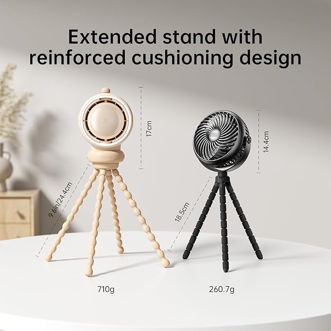 JISULIFE Stroller Fan Baby Large, Safe Bladeless for Crib, Desk, Portable Battery Rechargeable Cooling Fan with Air Turbo Tech, Night Light, Food-Grade Gift for Mom/Dad/Friend - Brown-CubbioJoy