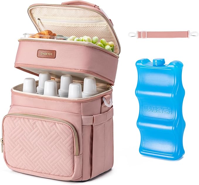 Insulated Breastmilk Cooler Bag with Ice Pack - Holds 6x9oz Bottles, Leakproof Double Layer, Baby Bottle Cooler Bag with Adjustable Strap for Nursing Moms, Daycare & Travel-CubbioJoy