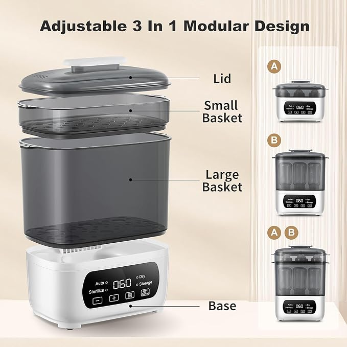 Baby Bottle Steamer and Dryer, Electric Steamer and Dryer for Baby Bottles, 4-in-1 Bottle Steamer and Dryer, Universal Fit for All Bottles, LED Touch Screen, Auto Shut-Off-CubbioJoy