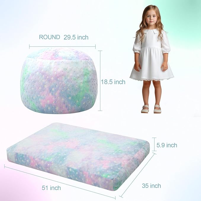 COMAX Kids Bean Bag Chair Turn into Beanbag Bed, Unicorn Toddler Bean Chair for Girl Boy Sleeping, Lazy Children Sofa Couch with Filler, Convertible Child Floor Mattress, Colorful Star-CubbioJoy