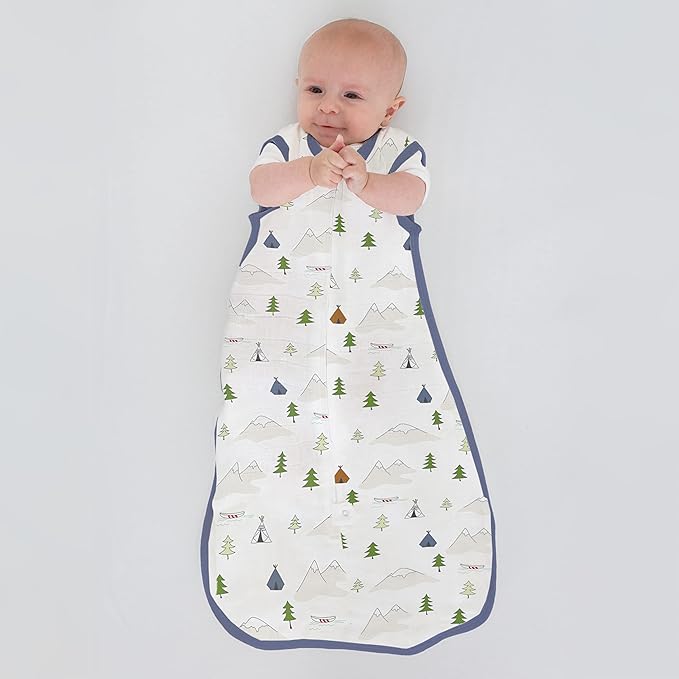 Amazing Baby Cotton Muslin Sleeping Sack, For Baby Boy or Girl, Wearable Blanket with 2-way Zipper, Outdoor Adventure, Denim, Small (0-6 Month)-CubbioJoy
