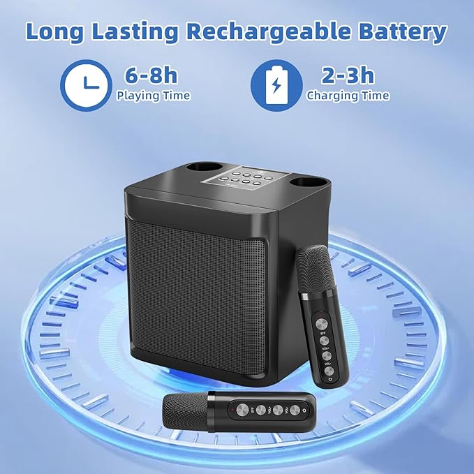 Karaoke Machine for Adults and Kids, Portable Bluetooth Karaoke Speaker with 2 Wireless Microphones for TV, Singing Karaoke for Home Party, Great Gifts for Boys and Girls-CubbioJoy