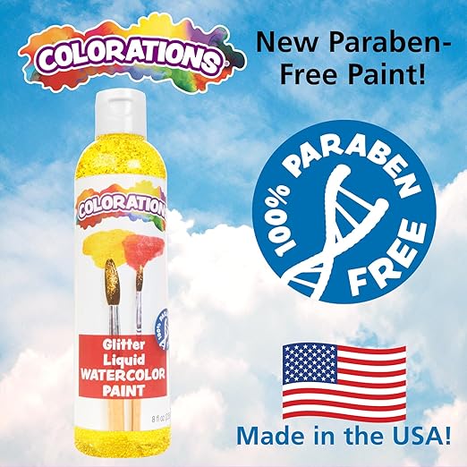 Colorations Paraben-Free Glitter Liquid Watercolor Paint, Set of 8 Vibrant Colors, 8 fl oz, Non-Toxic and Made in The USA-CubbioJoy