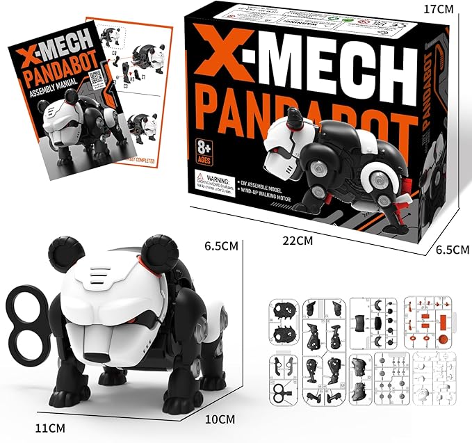 DINOBROS STEM Panda Mechanical DIY Building Blocks Toy 3D Puzzle Assembling Robot Wind Up Walking Pandabot Take Apart Toys for Kids X-MECH-CubbioJoy