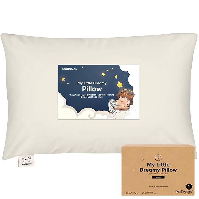 KeaBabies Toddler Pillow with Pillowcase, Jumbo 14X20 - Soft Organic Cotton Toddler Pillows for Sleeping - Machine Washable - Perfect for Travel, Toddler Bed Set (Clay)-CubbioJoy