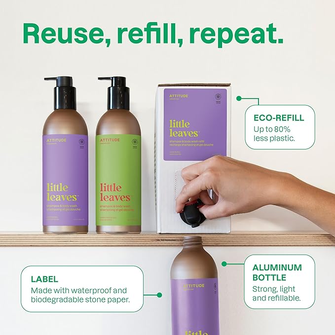 ATTITUDE Shampoo and Body Wash for Kids, EWG Verified Hair and Body Cleanser, Dermatologically Tested Soap, Plant and Mineral Based Bath, Vegan, Refillable Bottle, Watermelon and Coco, 16 Fl Oz-CubbioJoy