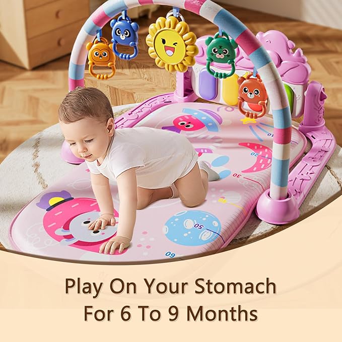Alive Lovely Baby Gyms Play Mats, Musical Activity Center Baby Piano Gym Mat, Music and Lights Tummy Time Padded Mat for Newborn Newborn 0 to 3 6 9 12 Months-CubbioJoy