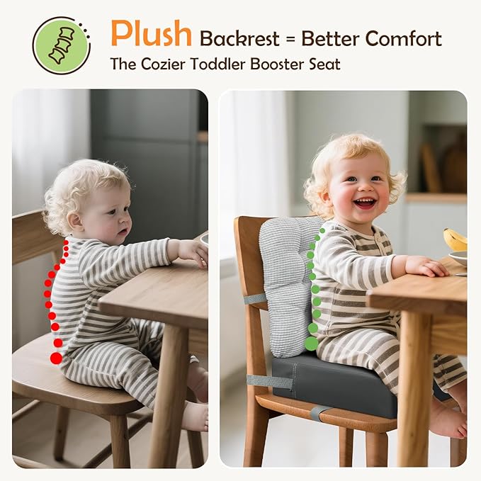 Booster Seat for Kitchen Chair with Comfy Backrest and Adjustable Safety Buckles,Non-Slip Kid Toddler Booster Seat for Dining Table,Portable PU Travel Baby Booster Increasing Cushion Chair-CubbioJoy