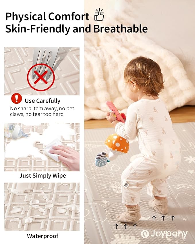 Baby Play Mat, 47 x 47 Inch Foldable Play Mats for Babies and Toddlers, Waterproof & Anti-Slip Portable Baby Floor Mat for Baby Playpen, Baby Mat for Floor with Travel Bag-CubbioJoy