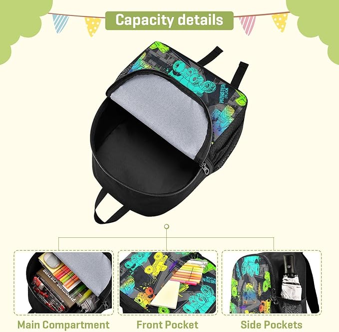 Colorful Monster Truck Toddler Backpack Waterproof Mini Backpack Boys/Girls Cute Small Kindergarten Pre School Bag-CubbioJoy