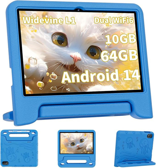 2025 Upgraded Android 14 Tablet, 10inch Kids Tablet, Octa-core CPU, 10GB+64GB+1TB Expand Tablets for Kids with Kids Space, Parental Control, 6000mAh Big Battery, HD Touchscreen Display Tableta-CubbioJoy