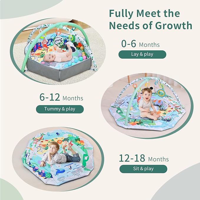 Baby Play Gym & Activity Mat,10-in-1 Tummy Time Mat,Panda Washable Baby Playmat with Detachable Toys,2 in 1 Baby Mat & Fence for Sensory Exploration and Motor Skill Development at Different Stages-CubbioJoy