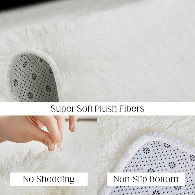 9x12 White Fluffy Plush Area Rug, Ultra Soft Bedroom Rug Indoor Carpet, Anti-Skid High Pile Luxury Rugs for Nursery, Kids Room, Playroom, Home Decoration-CubbioJoy
