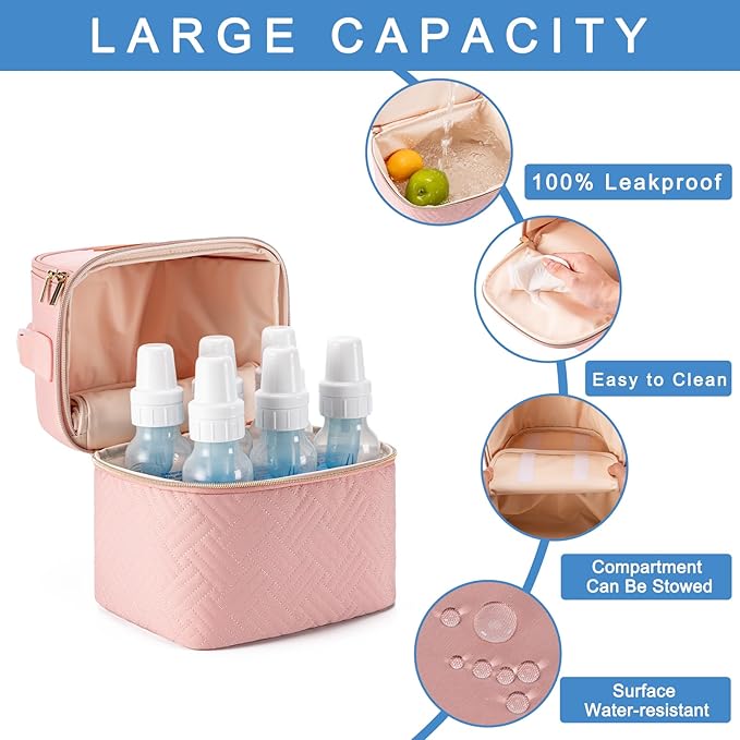 Breastmilk Cooler Bag with Ice Pack & Mat Fit 6 Bottles Up to 9 Ounce, Baby Bottle Cooler Bag for Moms, Daycare & Travel, Black-CubbioJoy