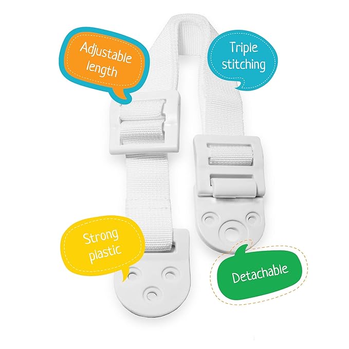 Boxiki Kids Adjustable Anti-Tip Furniture Anchors for Baby Proofing and Dresser Anchoring Kit. 8 PC Wall Anchors and Earthquake Straps. Baby Safety Kit and Home Safety Furniture Straps (White)-CubbioJoy