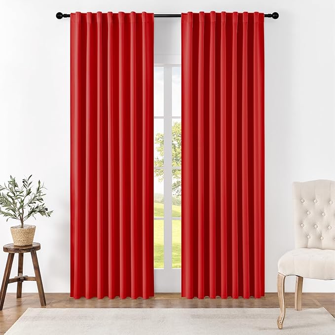 Joydeco Blackout Curtains 84 Inch Long for Bedroom, Thermal Insulated Black Out Curtains 2 Panels Set, Room Darkening Drapes for Living Room Window (W52 x L84 Inch, Red)-CubbioJoy