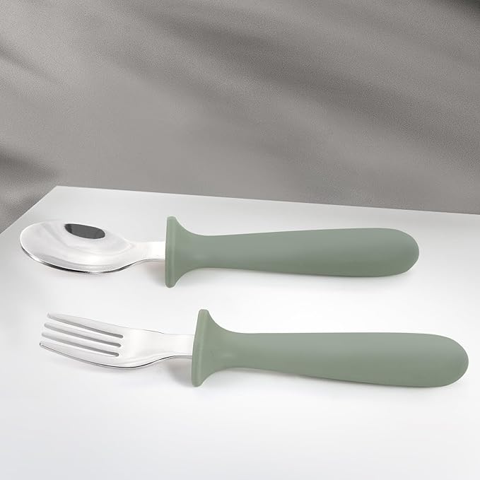 Baby Feeding Set, 2 Pack Silicone Baby Plates with Suction, 2 Pack Spoons and Forks Set for Toddler Utensils, BPA Free, Baby Led Weaning Supplies for Eating Essentials-CubbioJoy