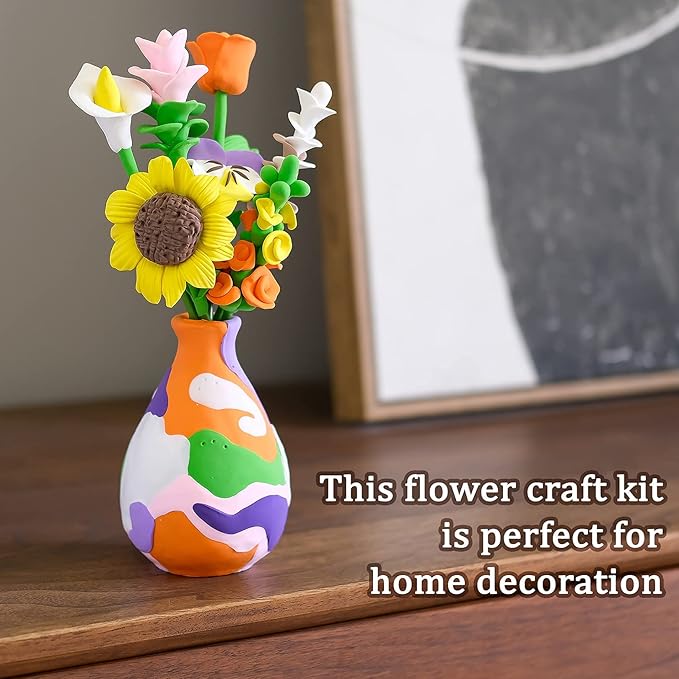 Drama Planet Flower Craft Kit for Kids, Make Your Own Flower Bouquet with Air Dry Clay, Arrange Clay Flowers & Create Personalized Art, Great Gifts for Girls-CubbioJoy