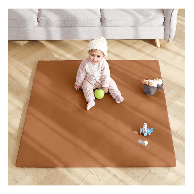 Baby Play Mat 48"x48" – Thick, Non-Slip Foam Mat for Babies and Toddlers. Foldable, Scrubbable, Odorless, and Soft, Ideal for Playpens, Crawling, and Indoor Playtime-Brown-CubbioJoy