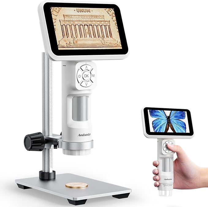 Andonstar Digital Microscope, 5" 1080P Coin Microscope Camera for Error Coin with 7.3" Metal Stand for Adults Kids, Handheld USB Coin Magnifier with 8 Adjustable LED Lights, Windows Mac PC View, AD115-CubbioJoy