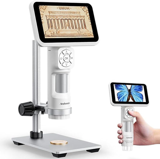 Andonstar Digital Microscope, 5" 1080P Coin Microscope Camera for Error Coin with 7.3" Metal Stand for Adults Kids, Handheld USB Coin Magnifier with 8 Adjustable LED Lights, Windows Mac PC View, AD115-CubbioJoy