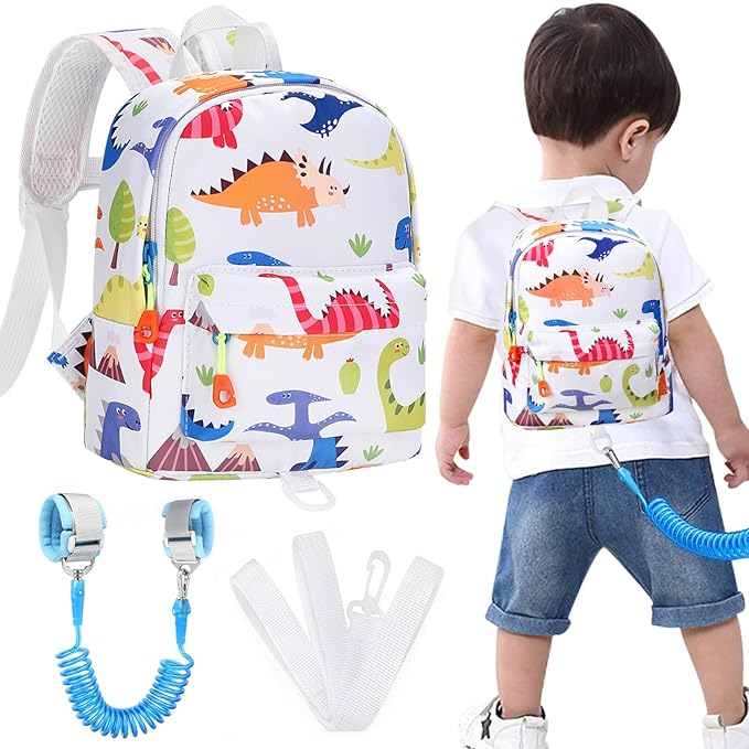Accmor Toddler Backpack Leash, Cute Baby Backpacks with Anti Lost Wrist Link, Mini Kids Backpack Harness Leash for Outdoor Travel, Adorable Dinosaur Child Backpack Tether Rope for Boys 1-3-CubbioJoy