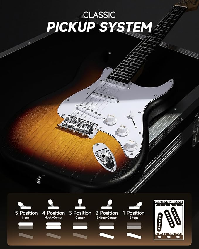 DONNER DST-80 Electric Guitar 39” Beginner Electric Guitar Kit with Amp, Classic SSS Pickup Complete with Gig Bag, Tuner, Capo, Strap, Picks, and Free Online Lessons-CubbioJoy