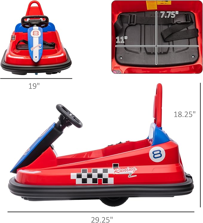 Aosom Toddler Bumper Car, 360° Rotation 6V Kids Electric Ride on Bumper Car with EVA Bumper Edges, Twins Motor, Songs, Horn, LED Lights, Safety Belt for 18-48 Months, Red-CubbioJoy