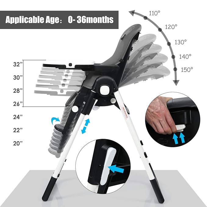 INFANS 4 in 1 High Chair–Booster Seat, Convertible Highchair w/Adjustable Height and Recline,Removable Tray,DetachableCushion, Installation-Free,Simple Fold for Baby, Infant& Toddler-CubbioJoy
