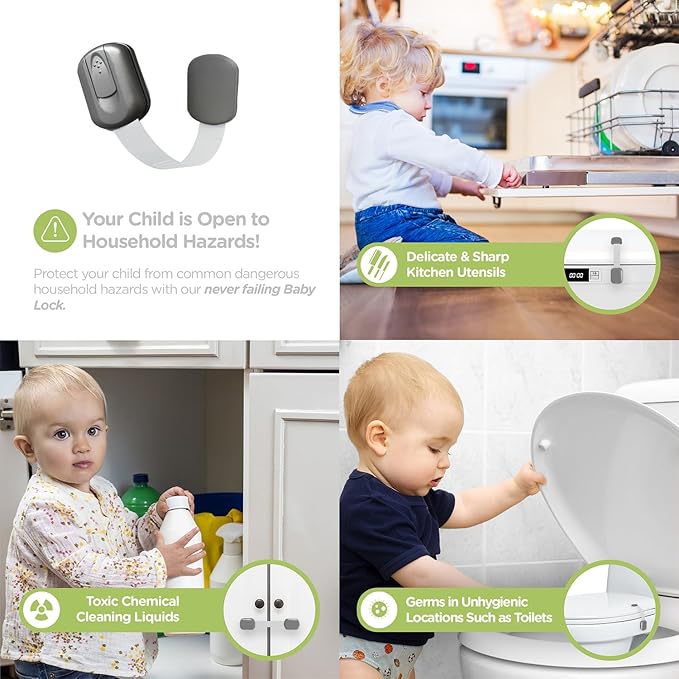 Baby Proofing Child Safety Locks (2 Pack) by Skyla Homes - The Safest, Quickest and Easiest 3M Adhesive Cabinet Latches, No Screws & Magnets, Multi-Purpose for Furniture, Kitchen, Ovens, Toilet Seats-CubbioJoy