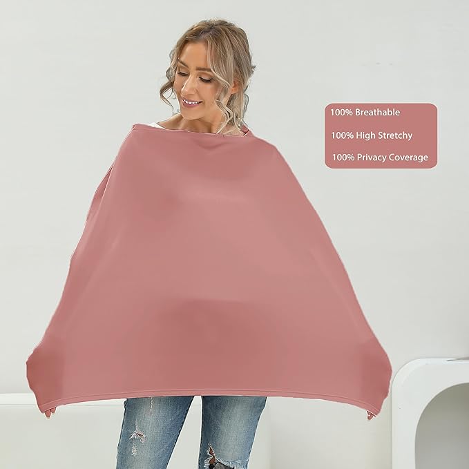 Breathable Car Seat Cover for Babies – Multi-Purpose Soft Rayon Nursing Cover for Breastfeeding, High Stretchy Infant Carseat Canopy, Stroller Cover (Smooth Rayon, Blush)-CubbioJoy