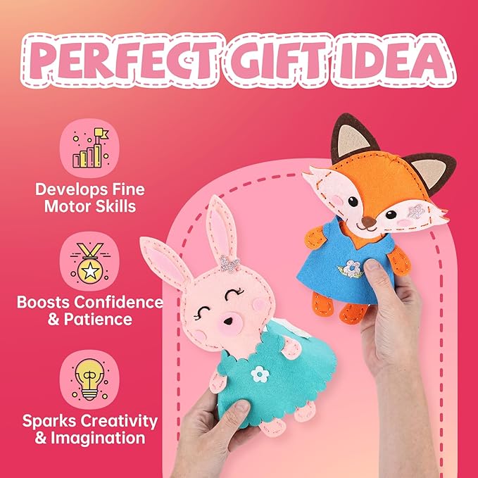 Cymbana Kid Sewing Craft Kit to Make a Friend for Beginner Felt Craft Learn to Sew, Panda Fox Bunny Raccoon Bear 5 Animals-CubbioJoy