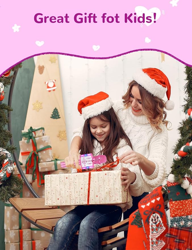 Amazmic Toys for Girls, Kids Karaoke Microphone Toddler Microphone for Kids with Lights, Birthday Gift for Girls, Boys Toy Age 3 4 5 6 7 8+(Light Pink)-CubbioJoy
