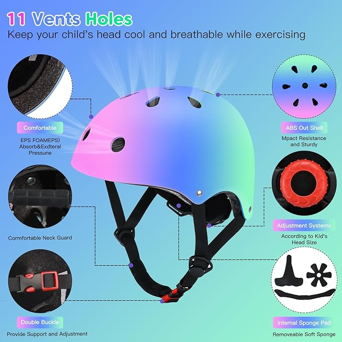 Color Gradient Adjustable Kids Bike Helmet Toddler Skateboard Helmets Boys Girls Child Ventilation Helmet for Multi-Sports Skating Cycling Scooter Balance-CubbioJoy