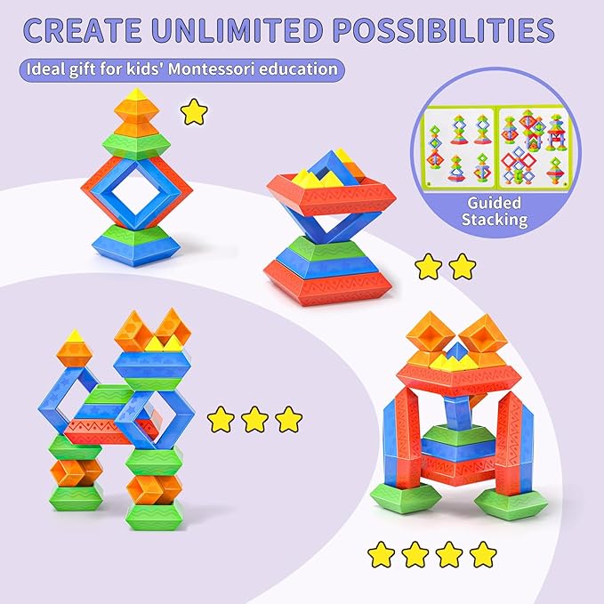 Blocks Building Toys for Toddlers 1-3 3-5, Pyramid Stacking Blocks Preschool Educational Toys for Ages 2 3 4 5 6 Boys & Girls Learning Stem Sensory Toys Kids Birthday, 30PCS-CubbioJoy