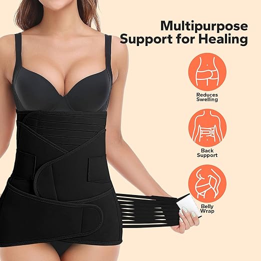 3 in 1 Postpartum Belly Band (Black), Post Partum Waist Binder, Posture Correction Abdominal Binder, Belly Band Postpartum Belly Wrap, Postpartum Belly Wrap (For waistline 25"-35", S/M)-CubbioJoy