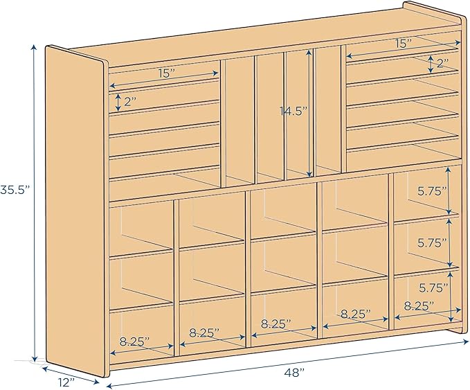 Angeles Value Line Multi-Section Storage, Classroom Shelves and Daycare Furniture, Construction Paper Organizer, 48" L x 12" W x 36" H-CubbioJoy