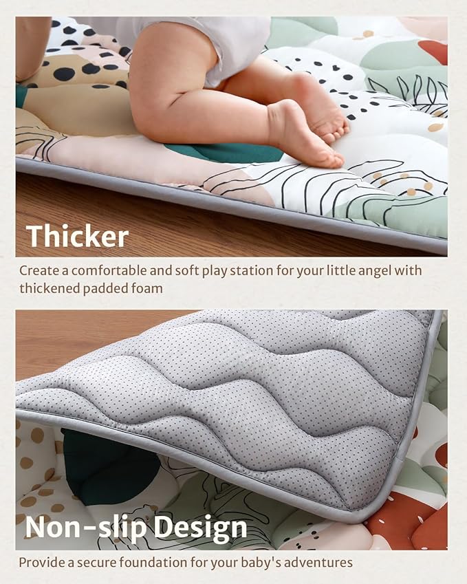 Blissful Diary Baby Play Mats for Floor, 71x59 Inch Thicker Foam Playmats for Babies and Toddlers, Soft Cushioning Baby Crawling Mat, Modern Abstract-CubbioJoy