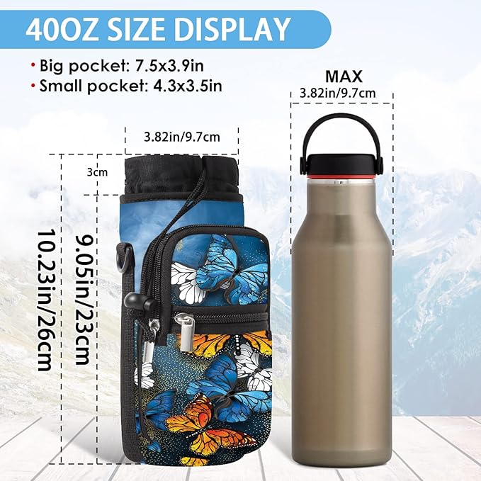 25/32/40/64oz Water Bottle Bag Holder Carrier-Insulated Crossbody Sling Case Sleeve with Strap & Pockets for Men Women Gym Cycling Travel Walking Hiking Camping-CubbioJoy