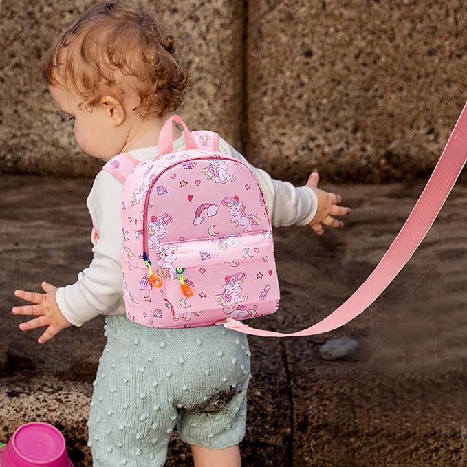Accmor Toddler Backpack Leash with Anti Lost Wrist Link, Cute Mini Child Walking Harnesses Keep Kids Close Back Pack Rope Tether Rein for Baby Boys (Pink/Unicorn)-CubbioJoy
