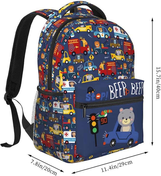 Cartoon Car Animal Backpack For Kids School Boys Girls, Bear & Traffic Light Design, Lightweight Waterproof Ergonomic Backpack For Age 3-5 5-7 7-9 9-12 School Book Bag Daypack Outdoor Play-CubbioJoy