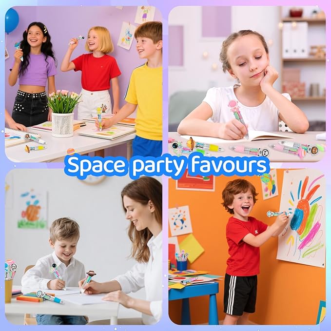 30Pcs Mini Multicolor Pens in One 4-in-1 Cute Pens Bulk for Kids, Ballpoint Pen for Birthdays and Children's Parties, Fun Gifts Assorted Ink Kawaii Pen(Space)-CubbioJoy