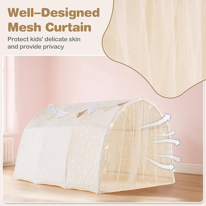 INFANS Kids Bed Tent with Glow in The Dark, Portable Children Playhouse Privacy Space Twin with Mat Star Light Double Net Curtain, Indoor Outdoor Princess Tents Castle for Boys Girls-CubbioJoy